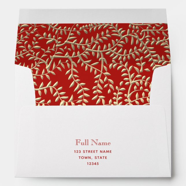 Elegant Red and Gold Floral Return Address Envelope (Back (Bottom))