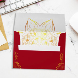 Elegant Red and Gold Floral Return Address Envelope