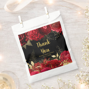 Elegant Red and Gold Flowers Sweet Sixteen Favour Bags