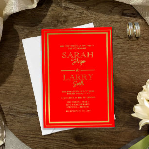 Elegant red and Gold foil border Wedding 