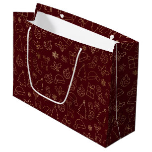 Elegant Red and Gold Foil Christmas Pattern Large Gift Bag