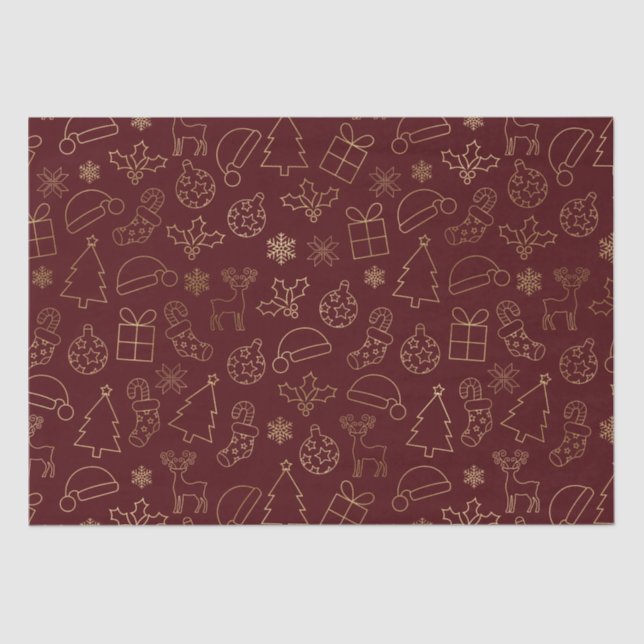 Elegant Red and Gold Foil Christmas Pattern Tissue Paper (Front)