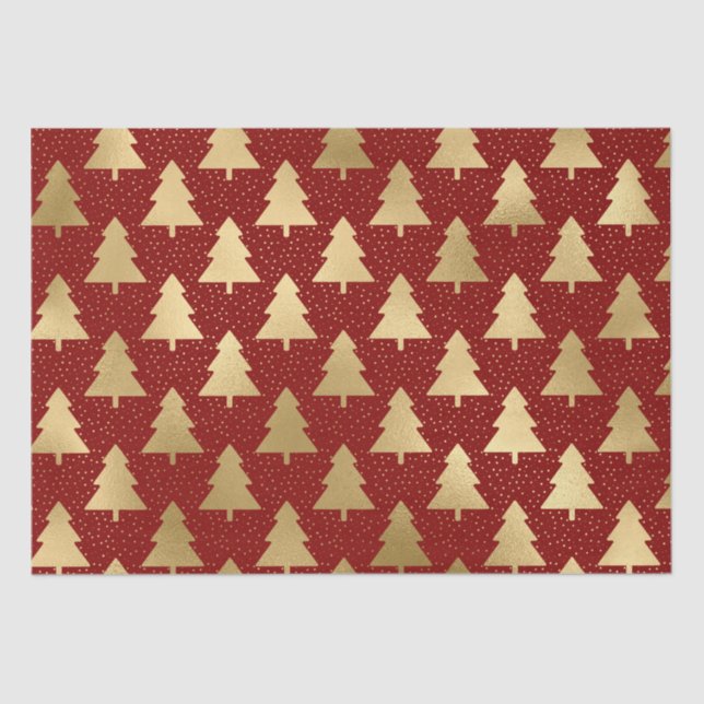 Elegant Red and Gold Foil Christmas Tree Pattern Tissue Paper (Front)