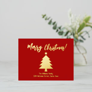 Elegant Red and Gold Foil Merry Christmas Foil Holiday Postcard