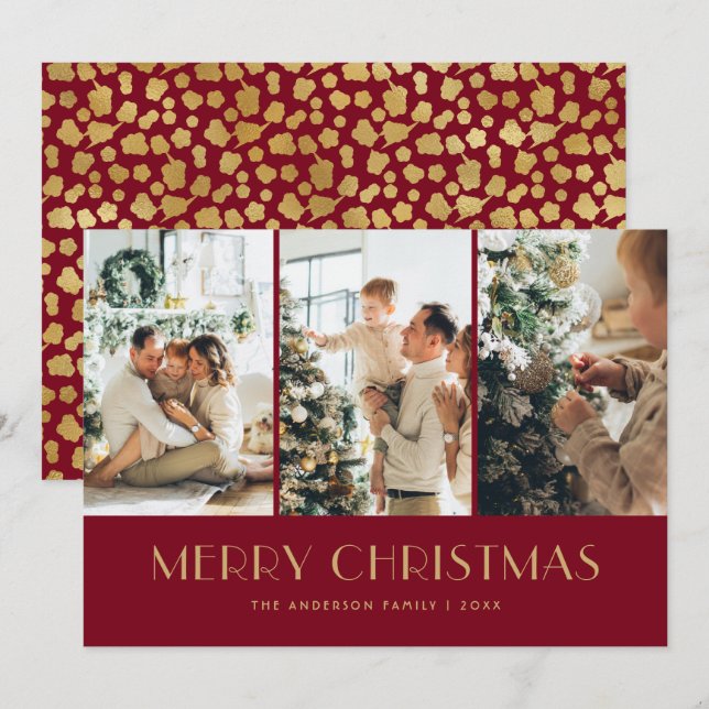 Elegant Red and Gold Foil Stars Photo Christmas Holiday Card (Front/Back)