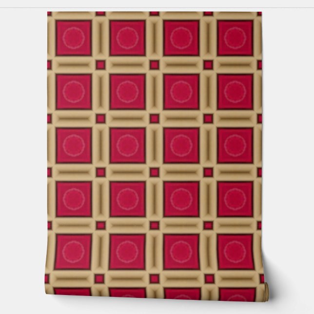 Elegant Red and Gold Geometric Pattern Wallpaper (Unrolling)