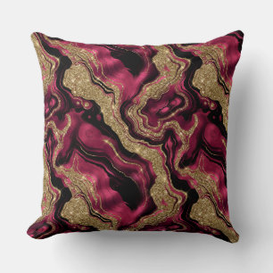 Elegant Red and Gold Glitter Agate Pattern Cushion