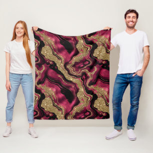 Elegant Red and Gold Glitter Agate Pattern Fleece Blanket
