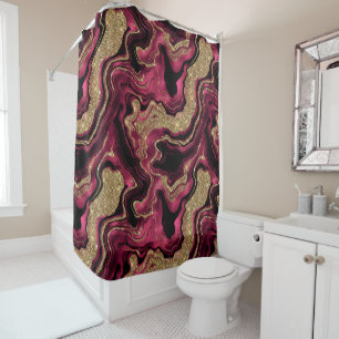 Elegant Red and Gold Glitter Agate Pattern Shower Curtain