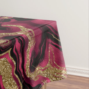 Elegant Red and Gold Glitter Agate Pattern Tablecloth