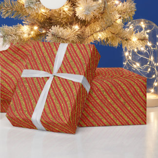Elegant red and gold glitter candy cane stripes wrapping paper