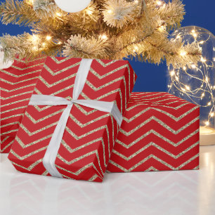 Elegant red and gold glitter chevron pattern wrapping paper