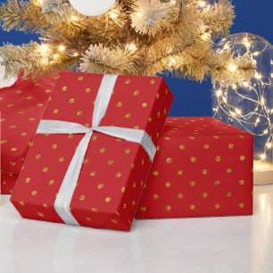 Elegant red and gold glitter polka dot pattern wrapping paper