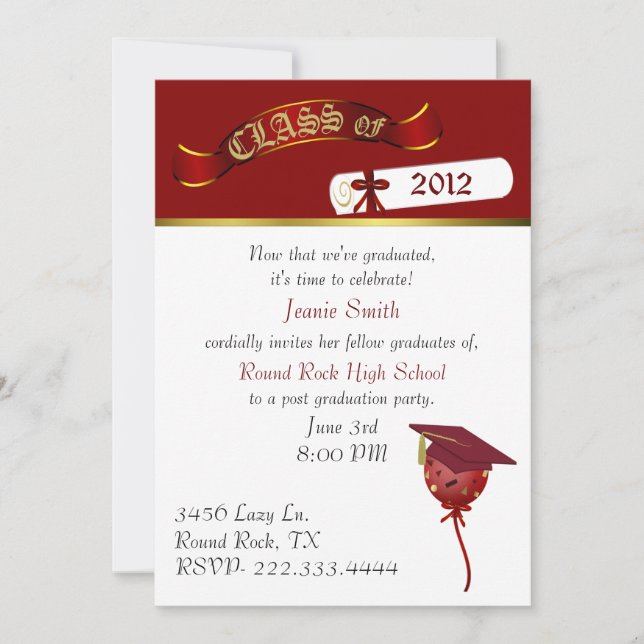 Elegant Red and Gold Graduation Party Invitation (Front)