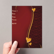 Elegant Red and Gold Heart Wedding Invitation Back
