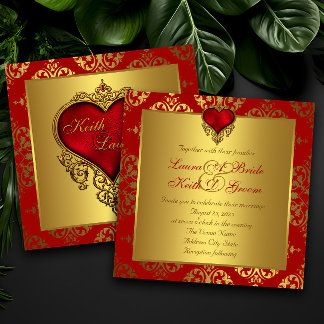 Elegant Red and Gold Heart Wedding Invitations