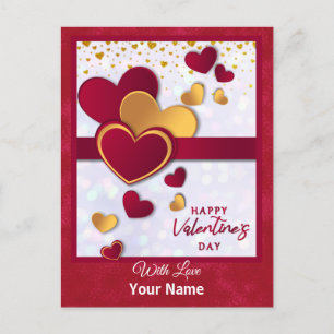 Elegant Red and Gold Hearts Valentine's Day Design Holiday Postcard