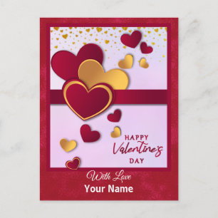 Elegant Red and Gold Hearts Valentine's Day Design Holiday Postcard