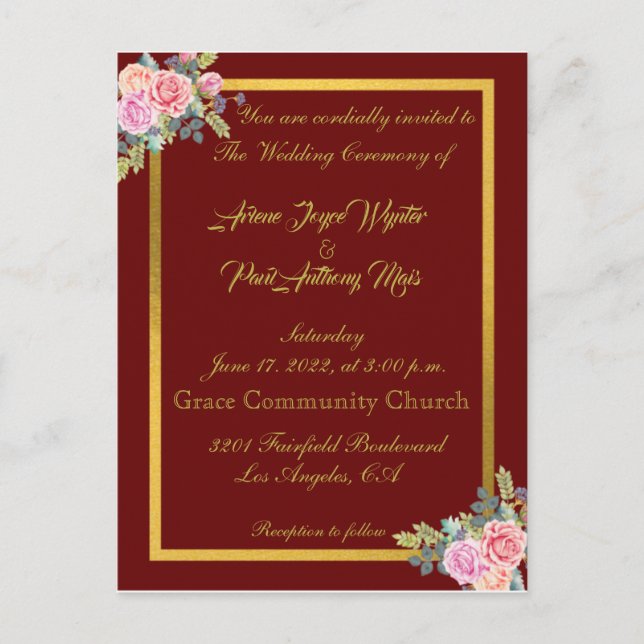 Elegant Red and Gold Invitation Postcard (Front)