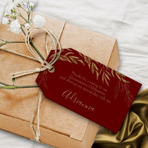 Elegant Red and Gold Leaf Favour Gift Tags