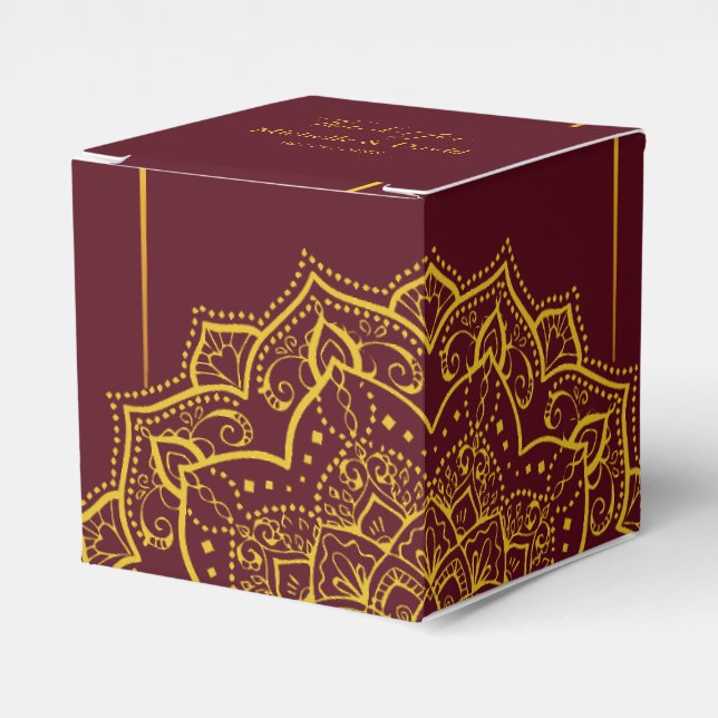 Elegant Red And Gold Mandala Wedding Favour Box (Front Side)
