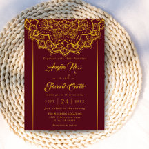 Elegant Red And Gold Mandala Wedding Invitation