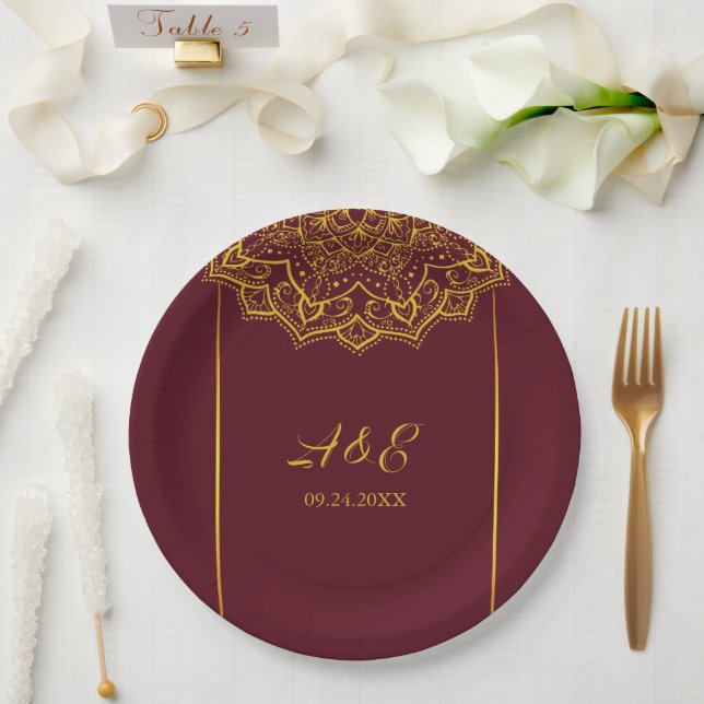 Elegant Red And Gold Mandala Wedding Paper Plate (Wedding)