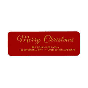 Elegant Red and Gold Merry Christmas Address Label