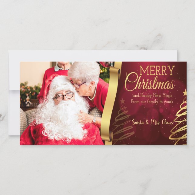 Elegant Red And Gold Merry Christmas Photocard Holiday Card (Front)
