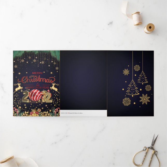 Elegant Red And Gold Merry Christmas  Tri-Fold Holiday Card (Outside)