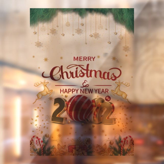 Elegant Red And Gold Merry Christmas Window Cling (Sheet 2)