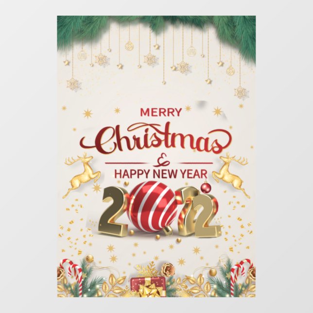 Elegant Red And Gold Merry Christmas Window Cling (Sheet)