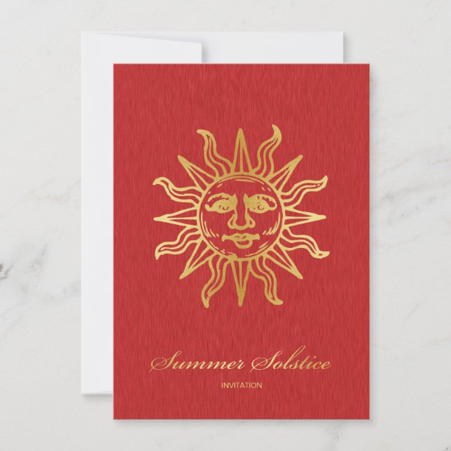Elegant Red and Gold Metallic Summer Solstice Invitation (Front)