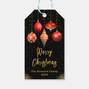 Elegant Red and Gold Ornament Christmas Gift Tags