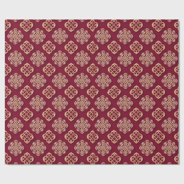 Elegant Red and Gold Pattern Design Wrapping Paper (Flat)