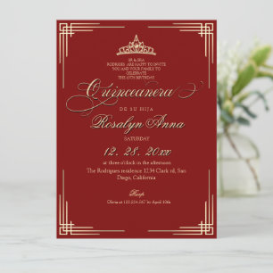 Elegant Red and Gold Princess Quinceañera  Invitation