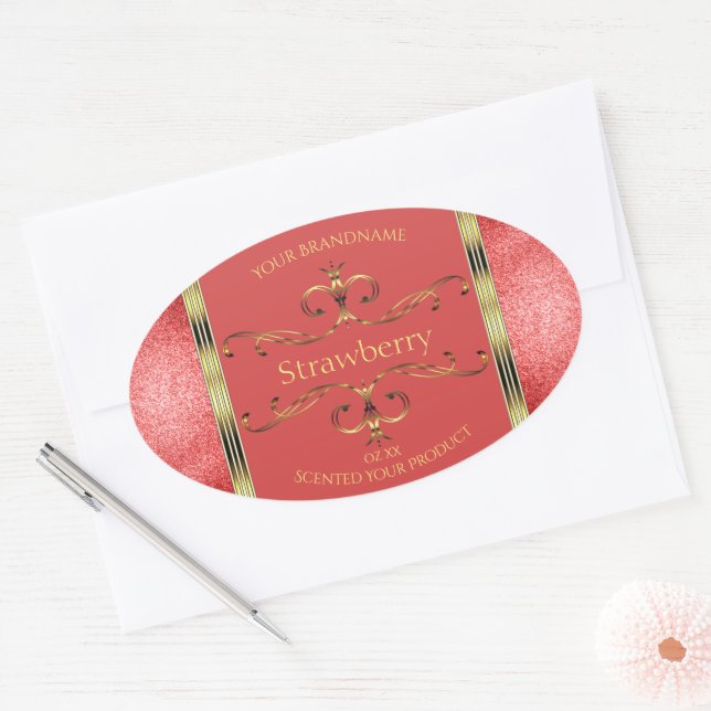 Elegant Red and Gold Product Label Glitter Borders (Envelope)
