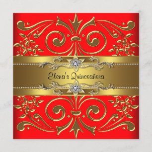 Elegant Red and Gold Quinceanera Invitations