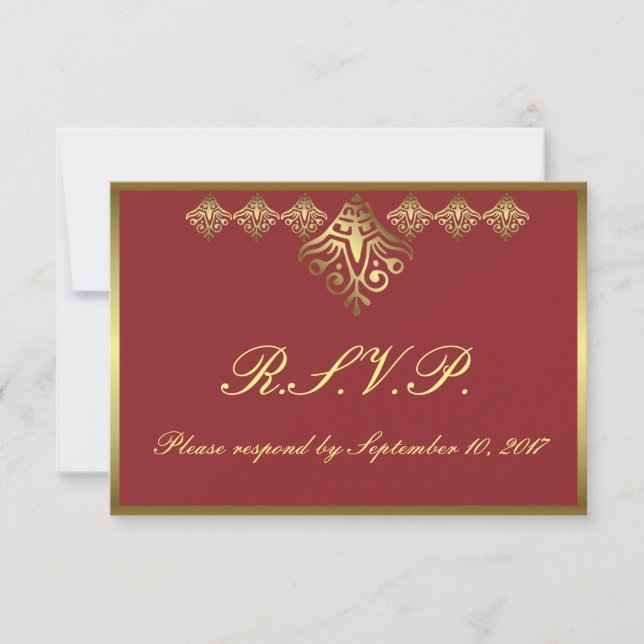 Elegant Red and Gold RSVP Card (Front)