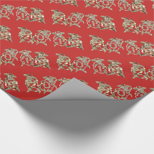 Elegant Red and Gold Sheep Happy New Year 2018 Wrapping Paper (Corner)