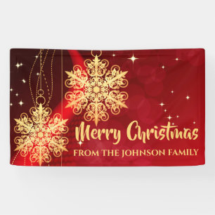 Elegant Red and Gold Snowflake Christmas Banner