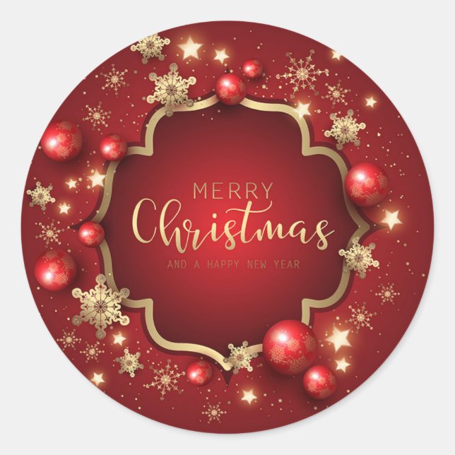 Elegant Red And Gold Snowflakes Ornaments Christma Classic Round Sticker (Front)