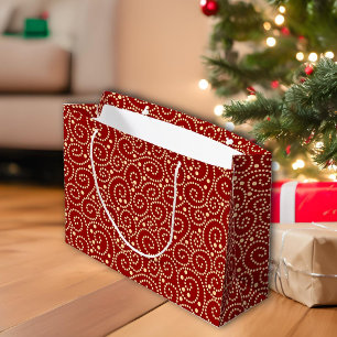 Elegant Red and Gold Swirls Pattern Large Gift Bag
