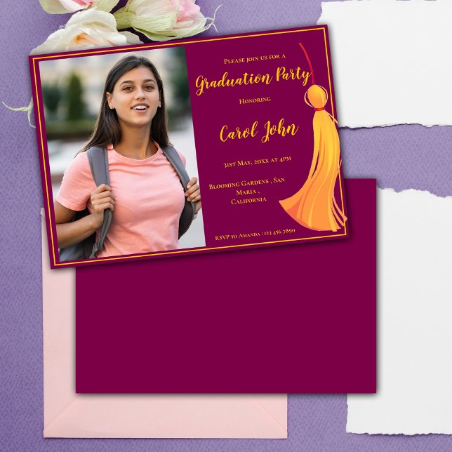 Elegant Red and Gold Tassel 2025 Graduation Party Invitation (Red Gold Tassel Elegant 2025 Graduation Party Invitation)