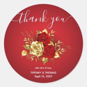 Elegant Red And Gold Theme Wedding Thank You Classic Round Sticker