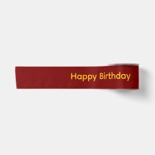 Elegant Red and Gold Typography Happy Birthday Satin Ribbon