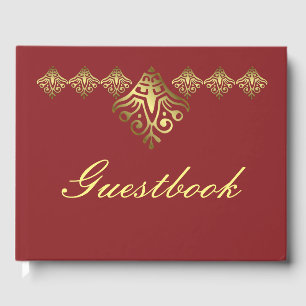 Elegant Red and Gold Wedding Guest Book