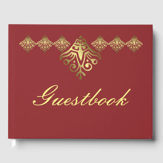Elegant Red and Gold Wedding Guest Book