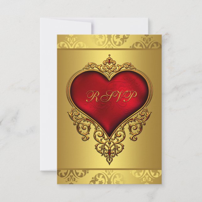 Elegant Red and Gold Wedding RSVP (Front)