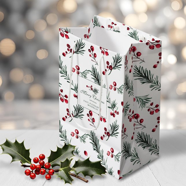 Elegant Red and Green Botanical Christmas Custom Medium Gift Bag (Elegant Red and Green Botanical Christmas Custom Medium Gift Bag)